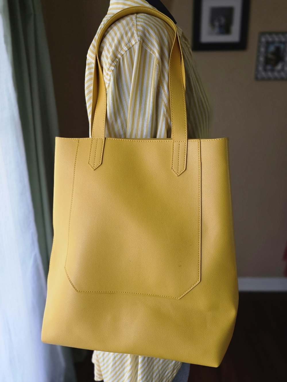 Yellow Oversized Work Tote Laptop Shoulder Bag Faux Leather Saks Fifth Avenue